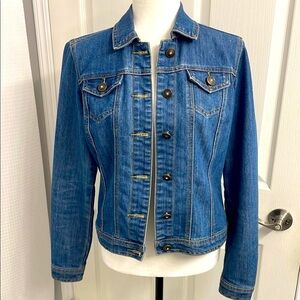 Laura Petites Medium Wash Denim Jacket Fitted Silhouette & Point Collar Size S